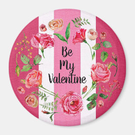 Vintagen blir min Alla hjärtans Rosa, vit stripe Magnet