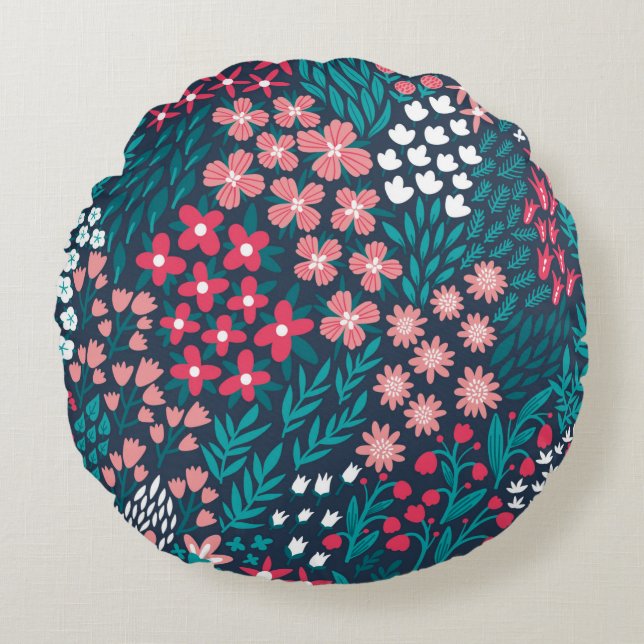 Vintagen blommar sömlöst mönster. Oändlig upprepni Rund Kudde (Framsidan)