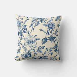 Vintagen Blue Chinoiserie Blommigt Botanical Kudde