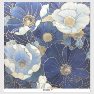 Vintagen Blue Poppies Inspired Klistermärken