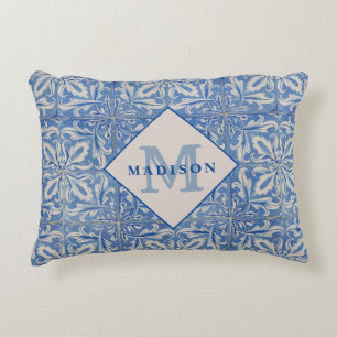 Vintagen Blue White Monogram Prydnadskudde
