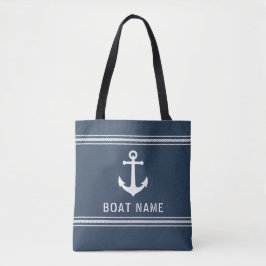 Vintagen Boat Namn Nautical Anchor Blue Grått Whit Tygkasse