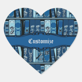 Vintagen Bokar i Blue Bok Shelves Hjärtformat Klistermärke