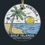 Vintagen bukt Islands National Seashore Florida Julgransprydnad Keramik<br><div class="desc">Bukt-öarnas nationella hand plockade vid kusten med handflatan träd och vågar i bakgrunden. Perfekt för alla som kärlek att besöka Bukt Islands nationella kustland.</div>