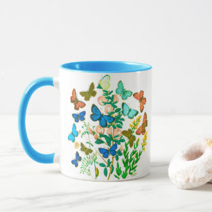 Vintagen Butterflies och Wildblommor botaniska Mugg