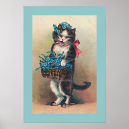 vintagen "Cat with Glöm-me-Nots 2" Poster