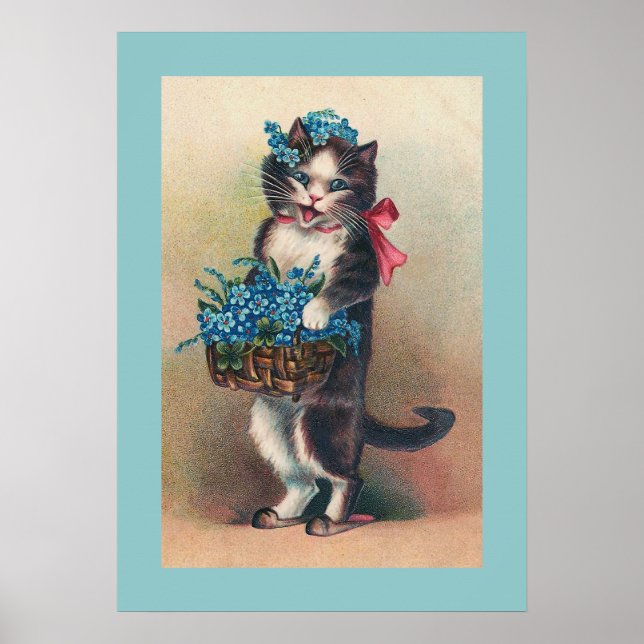 vintagen "Cat with Glöm-me-Nots 2" Poster (Framsidan)