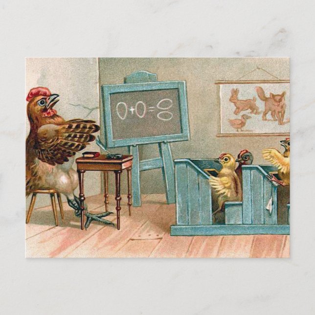 vintagen "Chickens in School" Vykort (Framsida)