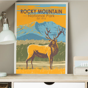 Vintagen Colorado Elk i nationalparken Rocky Mount Poster