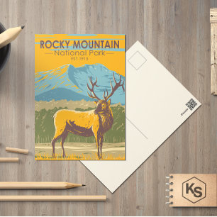 Vintagen Colorado Elk i nationalparken Rocky Mount Vykort