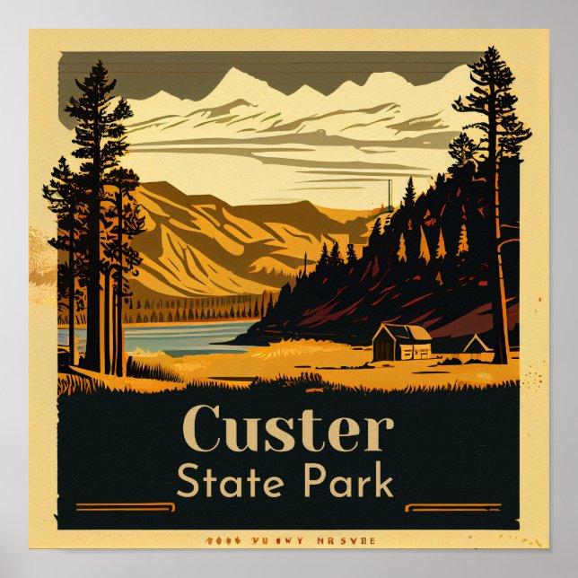 Vintagen Custer State Park Square Poster (Framsidan)