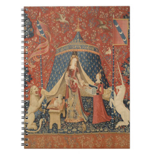 Vintagen dam och Unicorn Mitten Ages Anteckningsbok
