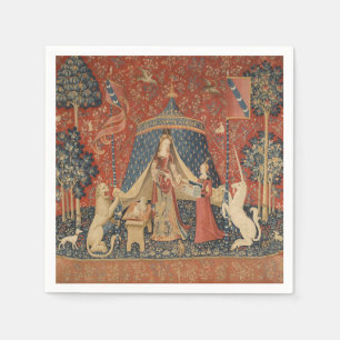 Vintagen dam och Unicorn Mitten Ages Pappersservett