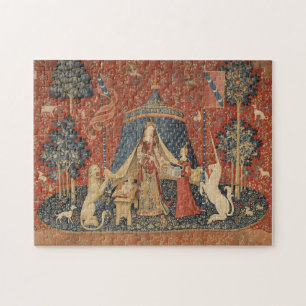 Vintagen dam och Unicorn Mitten Ages Pussel