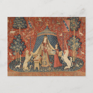 Vintagen dam och Unicorn Mitten Ages Vykort