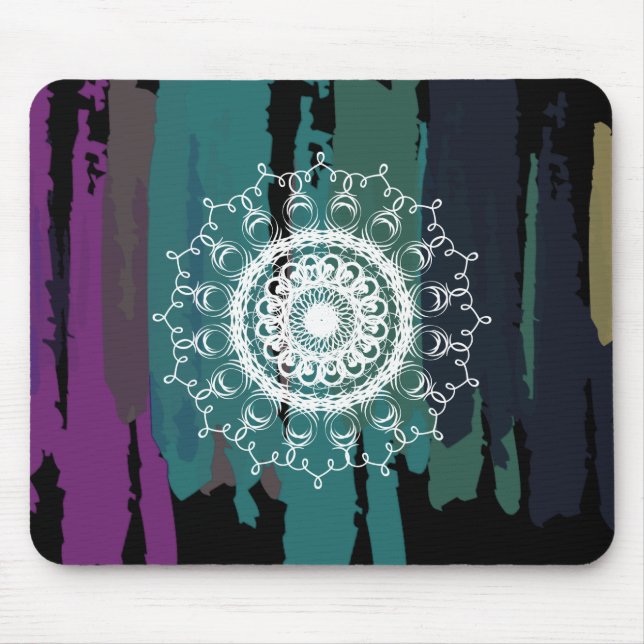 Vintagen Damask Mandala Abstrakt Pafärgad vattenfä Musmatta (Framsidan)