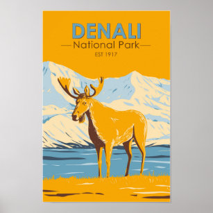 Vintagen Denali National Park Alaska Moose Poster