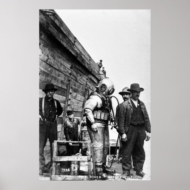 Vintagen Diver Hat Scuba Poster (Framsidan)