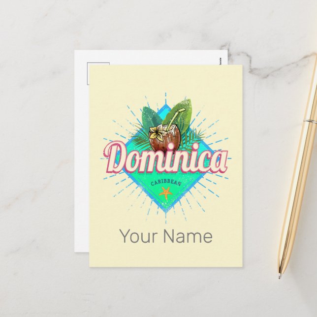 Vintagen Dominica Västindien Retro Vacation Helg Vykort (Fram/Back In Situ)