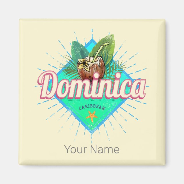 Vintagen Dominica Västindien Retro Vacation Magnet (Framsidan)