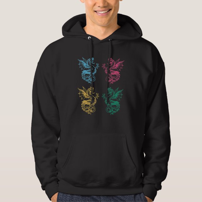 Vintagen Dragon Art Graphic Retro Hoodie (Framsida)