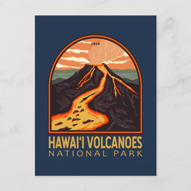 Vintagen Emblem i Hawaii Vulkaners nationalpark Vykort (Framsida)