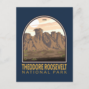 Vintagen Emblem i nationalparken Theodore Roosevel Vykort