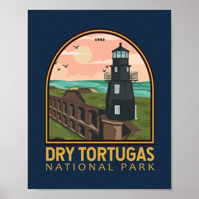 Vintagen Emblem i nationalparken Tortugas Poster (Framsidan)