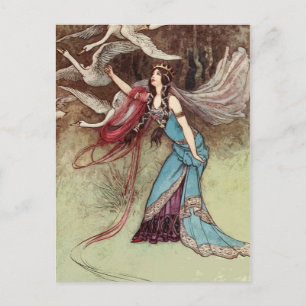 Vintagen Fairy Tale Story från de sex Svanarna Pri Vykort