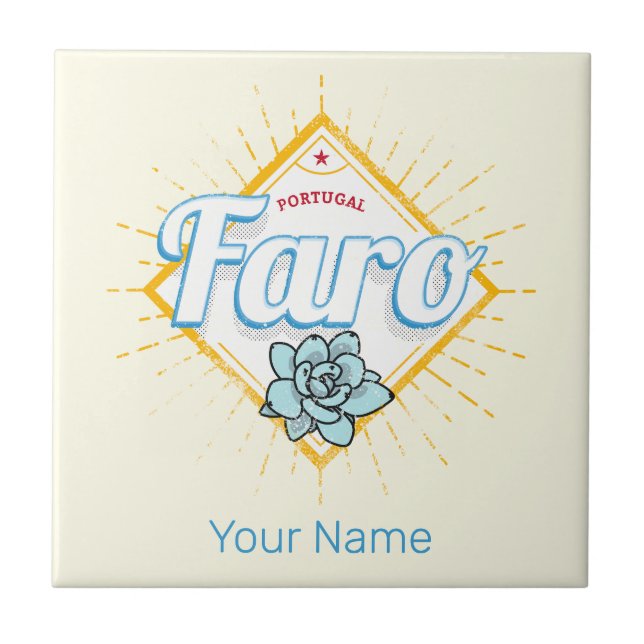 Vintagen Faro Algarve Portugal Retro Succulents Kakelplatta (Framsidan)