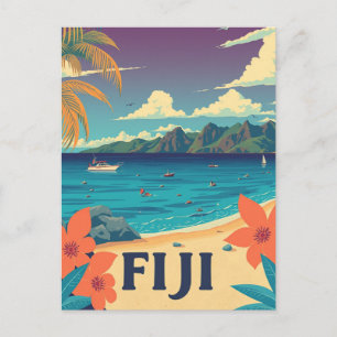 Vintagen Fiji Tropical Island Beach Vykort