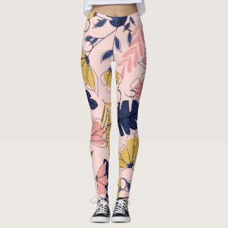 Vintagen Flöden för tropiska Löv Skriv ut Leggings