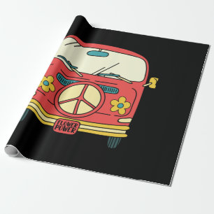 Vintagen Flower Power Fredstecken Microbus Van Presentpapper