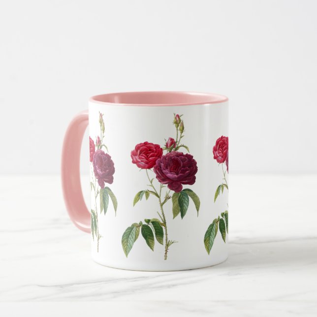 Vintagen Flower Röd ros Blommar Mugg (Framsida vänster)