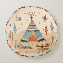 Vintagen för den amerikanska etnisk konsthantstamm rund kudde