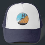 Vintagen för det nationella minnesmärket djävulen  keps<br><div class="desc">Djävulen-vektorgrafik med upphängningspel Finns nära Mammoth Mountain i Östra California. Minnet skyddar Djävulen Postpile,  en ovanlig bildning av kolumnar i sten.</div>