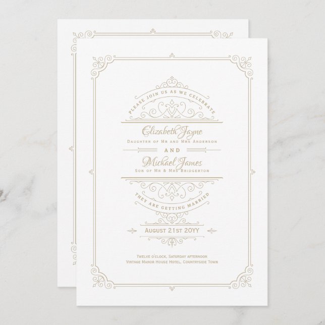 Vintagen för inbjudningar till beredskapsbröllop,  (Fram/baksida)