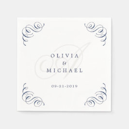 Vintagen för marin elegant blomstrar vid kalligraf pappersservett