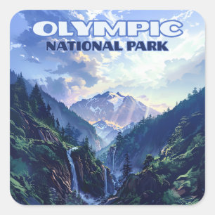 Vintagen för nationalparken Washington Mountain Fyrkantigt Klistermärke