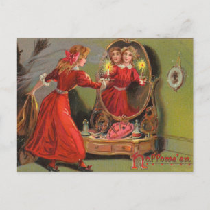 Vintagen för reflektion från Hallowaten Girl Spege Vykort