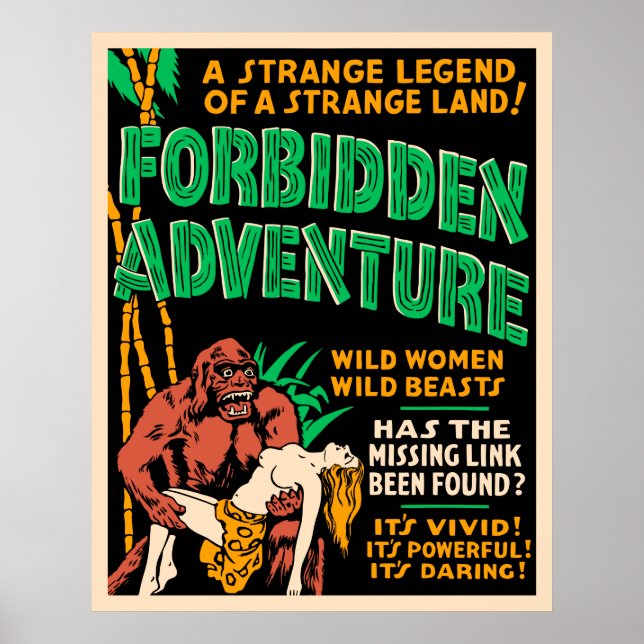 vintagen "Förbjudet Äventyr"  Jungle Poster (Framsidan)