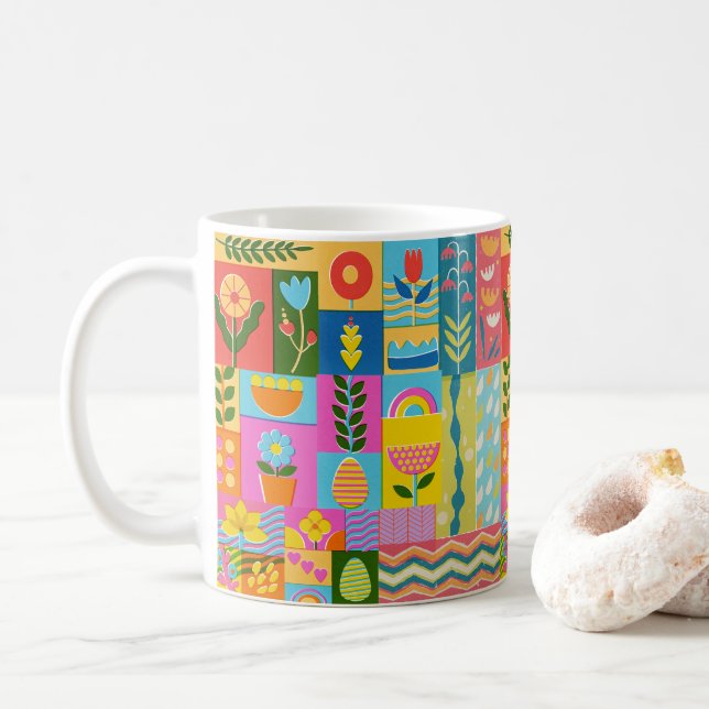 Vintagen FRAMED FÖR Färgmönster Kaffemugg (Med munk)