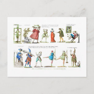 Vintagen fransk Ballet Tecken Vykort