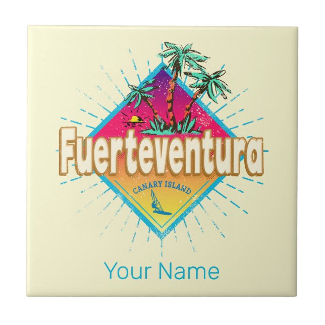 Vintagen Fuerteventura Surfer Kanarieöarna Kakelplatta (Framsidan)