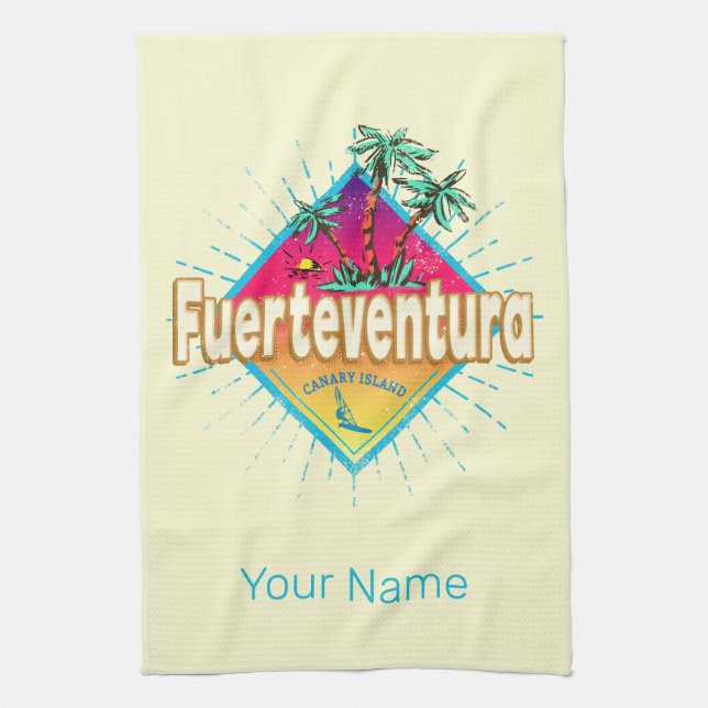 Vintagen Fuerteventura Surfer Kanarieöarna Kökshandduk (Vertikal)