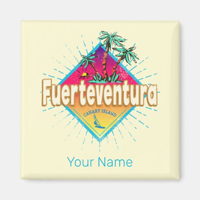 Vintagen Fuerteventura Surfer Kanarieöarna Magnet (Framsidan)