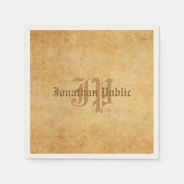 Vintagen Gammal Papper sökmall, monogrammad Pappersservett (Framsidan)