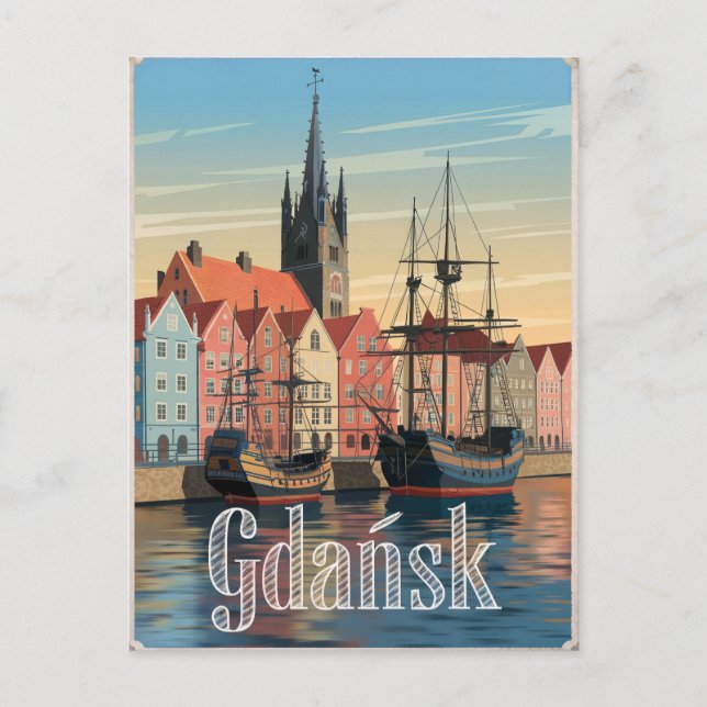 Vintagen Gdansk Polen Vykort (Framsida)