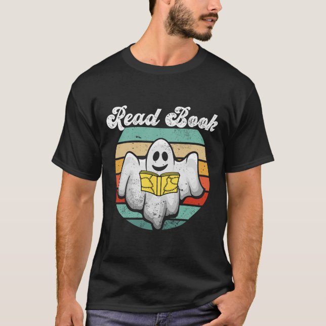 Vintagen Ghost Reading Bok T Shirt (Framsida)