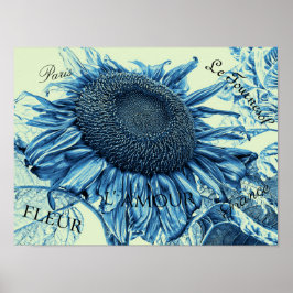 Vintagen Giant Sunrows Art Blue Grönt Script Poster